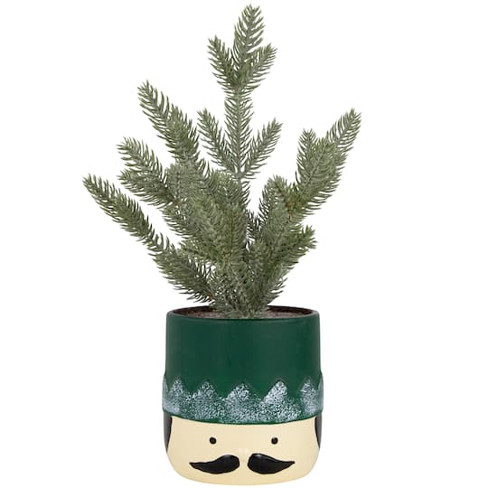14.75" Unlit Lightly Frosted Mini Christmas Tree in Green Nutcracker Ceramic Pot By Northlight | Michaels®